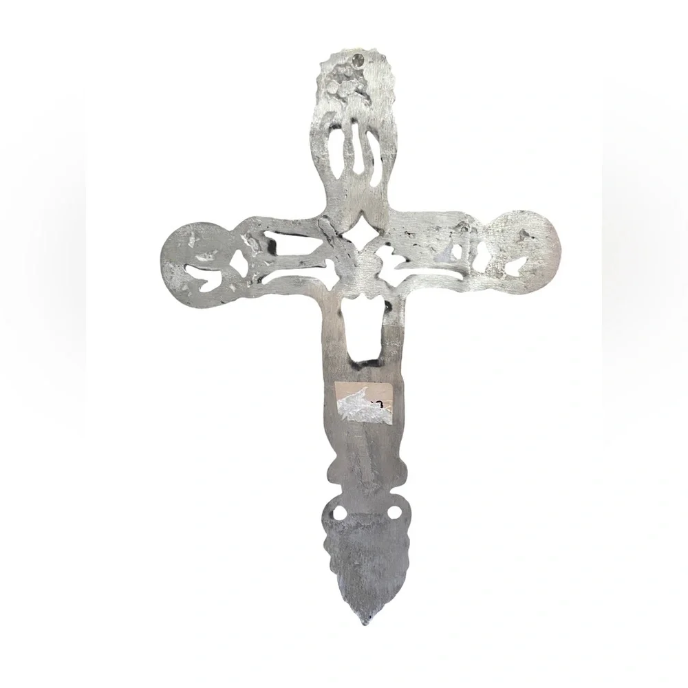 Large 15” Vintage Ornate Metal Wall Cross Cast Aluminum